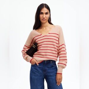 Madewell Striped Wedged V-Neck Sweater